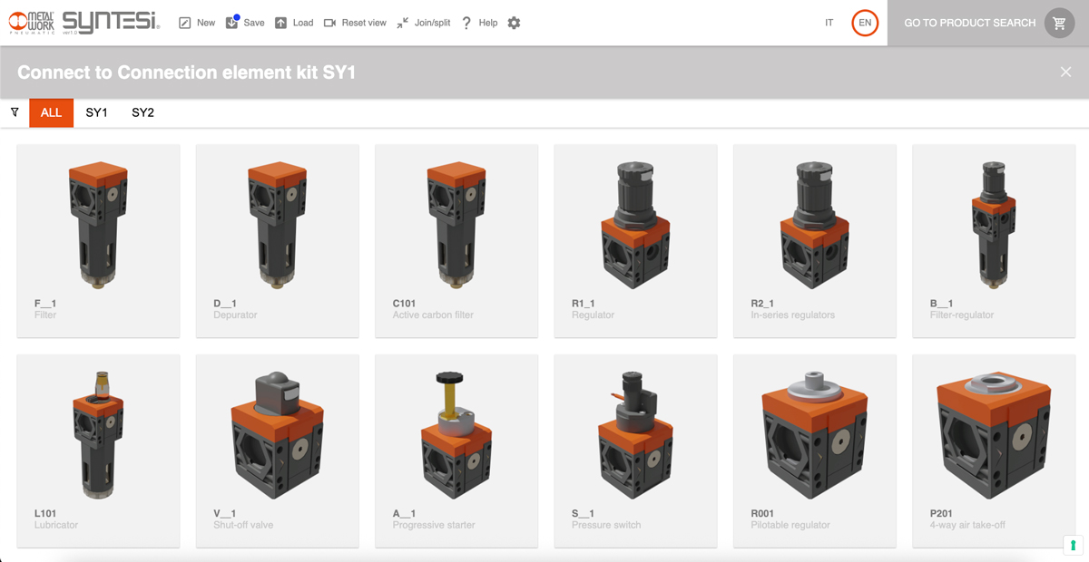 Menu produit du configurateur Syntesi